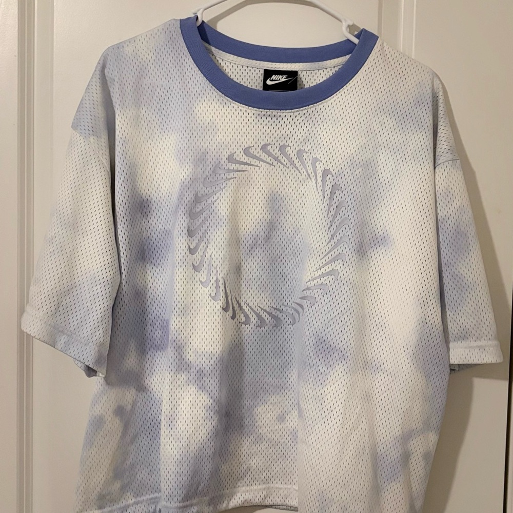 Nike White Mesh Tee with Light Blue Accents